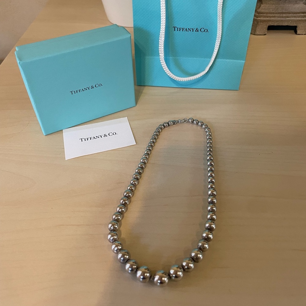 $1000 Retailed Tiffany & Co. Sterling Silver Bead Ball Graduated Necklace